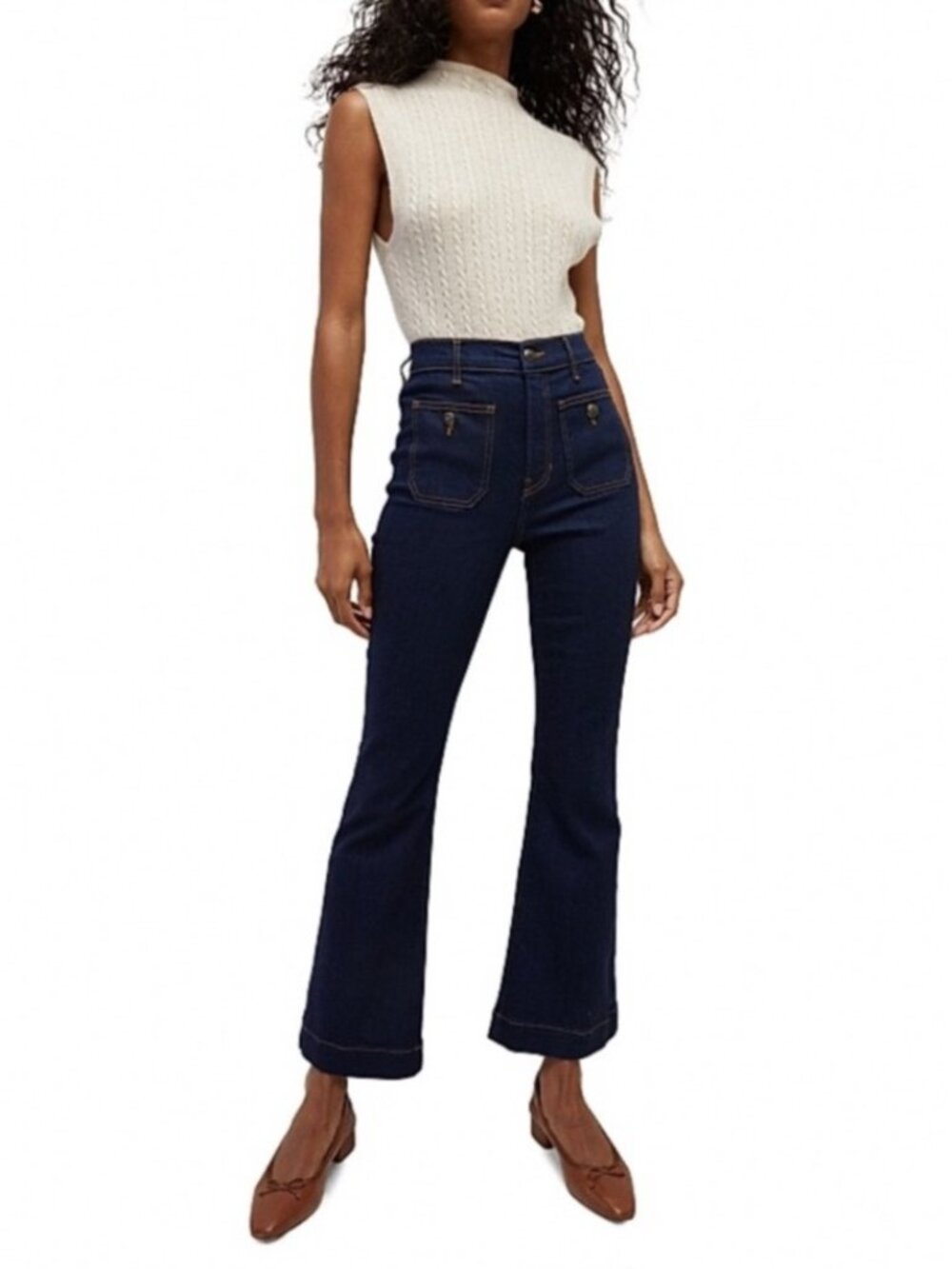 Veronica Beard Carson Ankle Flare High-Rise Patch Pocket Dark Wash Jeans 29